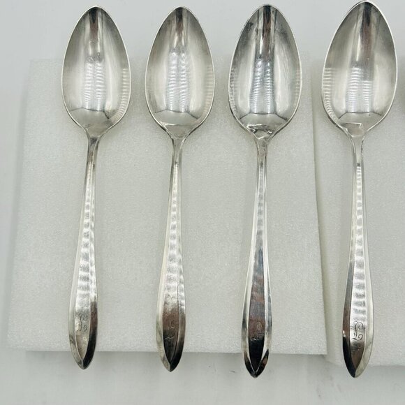 Oneida Community Silverplate PATRICIAN Monogram "L" Serving Spoons Set Of 6 - Picture 3 of 10